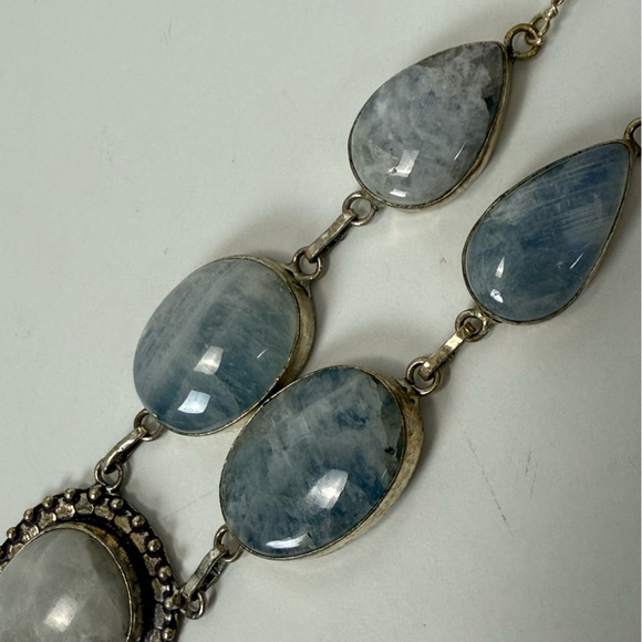 925 Rainbow Moonstone 5 Stone Bohemian Silver Plated Necklace - Picture 4 of 9